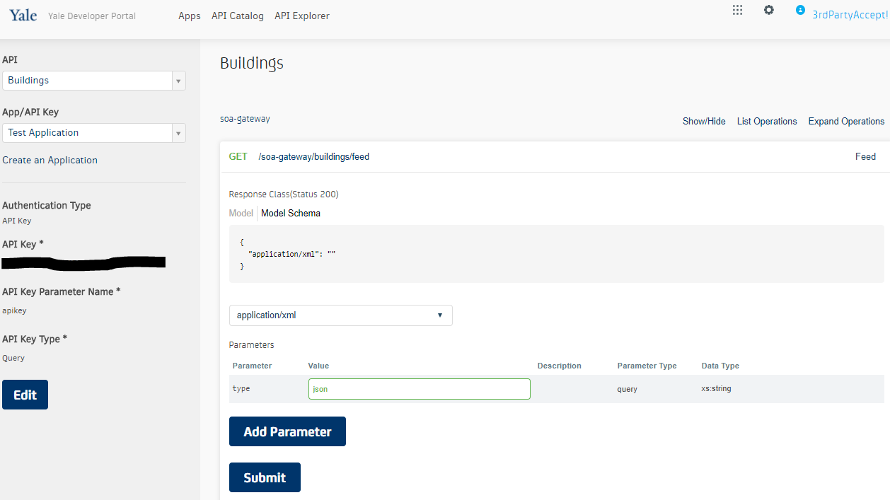 Image of API Explorer call in the Yale Developer Portal